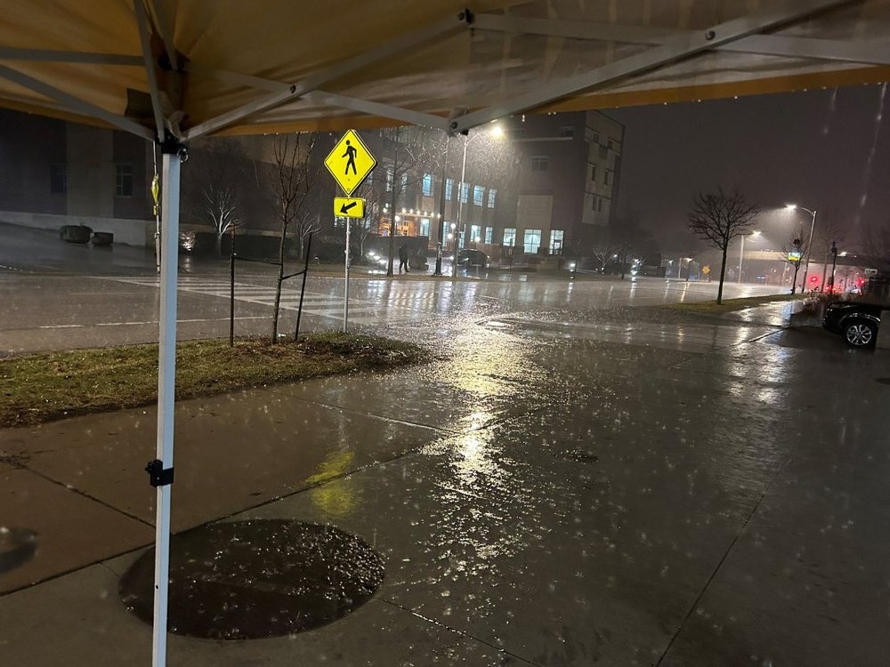 Field tent on flooded street
