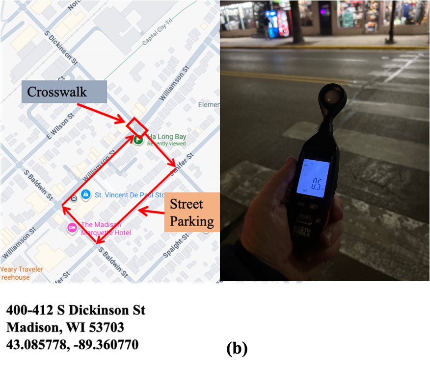 Madison site map and baseline lux measurement